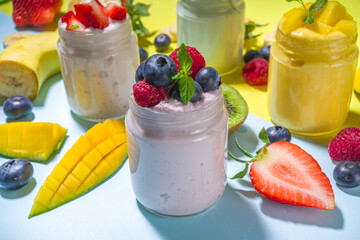 Set of various fruit berry yoghurts