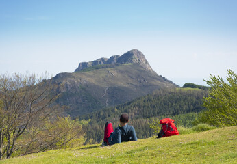 Mountaineer relaxing in the Natural Park of Aiako Harriak, Euskadi