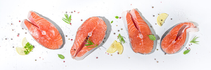 Ready for cooking raw salmon steaks