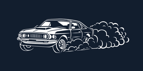 Smoky wheel. Illustration of a drift sports car. © dobrograph