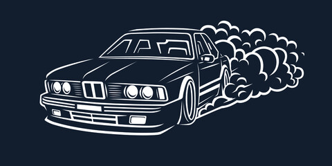 Smoky wheel. Illustration of a drift sports car. © dobrograph