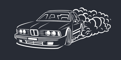 Smoky wheel. Illustration of a drift sports car. © dobrograph