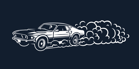 Smoky wheel. Illustration of a drift sports car. © dobrograph