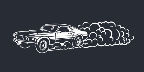 Smoky wheel. Illustration of a drift sports car. © dobrograph