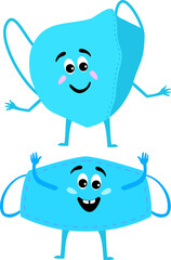 Cute medical mask. Animated cartoon character of hygiene object. Pandemic protection flat vector illustration