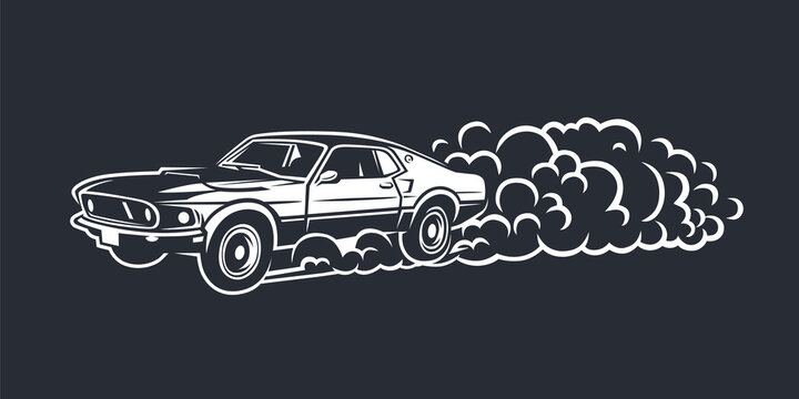 Smoky wheel. Illustration of a drift sports car. - Powered by Adobe