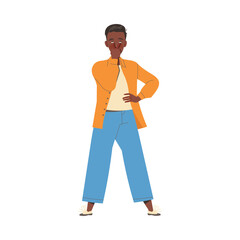 Man Character Pulling Eyelid Showing Hand Gesture Expressing Emotion with Body Language Vector Illustration