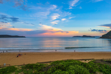 Aerial sunset seascape after the storm