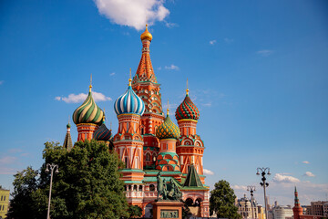 Saint Basil Cathedral in Moscow Russia on summer blue sky background