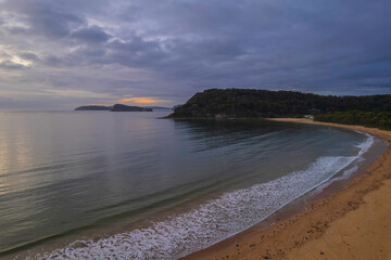 Aerial sunrise seascape with  clouds