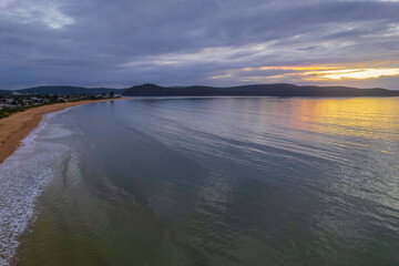 Aerial sunrise seascape with  clouds