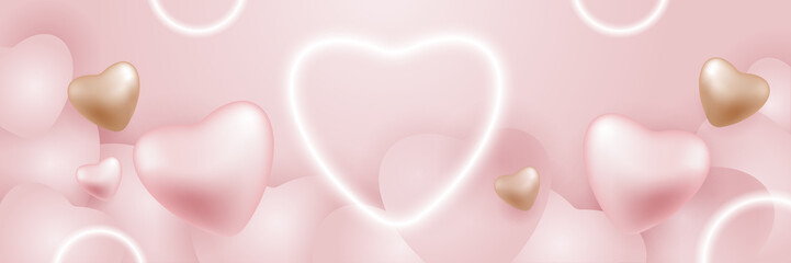 pink background with clouds, 3d hearts and heart shaped aura