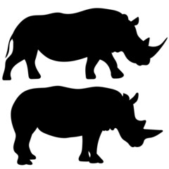 rhinoceros silhouette, on white background, isolated, vector