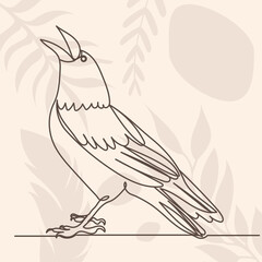 crow, bird drawing by one continuous line