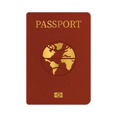 International passport for travelers. Personal ID. Document for immigration. Passage of customs control. Flat style in vector illustration. Isolated element.