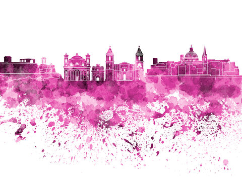 Valletta skyline in watercolor on white background