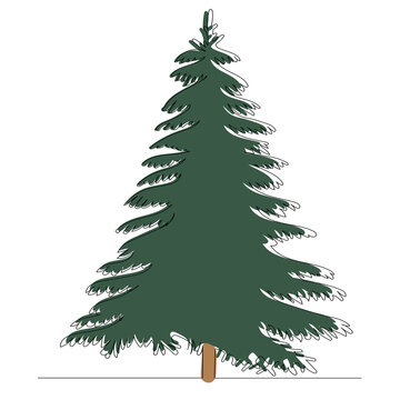 Christmas Tree Drawing By One Continuous Line, Vector Sketch