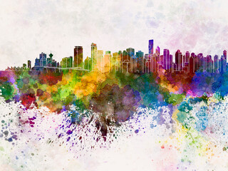 Vancouver skyline in watercolor background