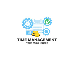 Time management logo design. Concept of work time management, business team. Time management project planning business internet technology concept vector design and illustration.