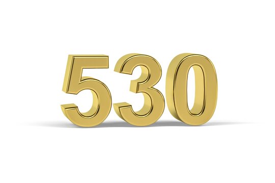 Golden 3d number 530 - Year 530 isolated on white background - 3d render