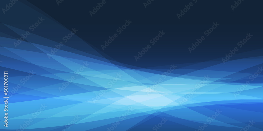 Wall mural dark abstract minimalist blue and black wavy flowing translucent overlapping 3d geometric shapes - b