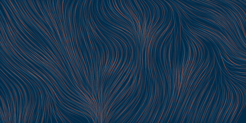 Obraz premium Blue and Red Moving,Flowing,Glowing Stream of Particles in Curving,Wavy Lines - Digitally Generated Dark Futuristic Abstract 3D Geometric Background Design, Generative Art in Editable Vector Format