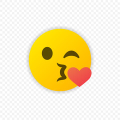 Kissing emoticon with heart icon isolated. Kissing emoji symbol. Vector EPS 10