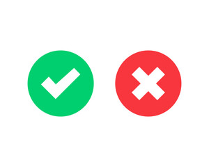 Obraz premium Tick and cross symbol. Green checkmark OK and red X icons isolated on white background. Vector illustration EPS 10