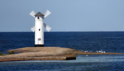 Panoramic image of a seaside by lighthouse in Swinoujscie, Poland