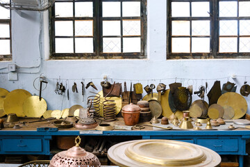 Brass materials in an old craft workshop.