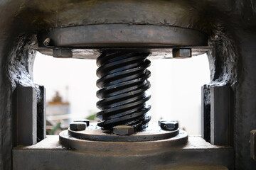 Industrial manual spindle press, detail of the greased screw.