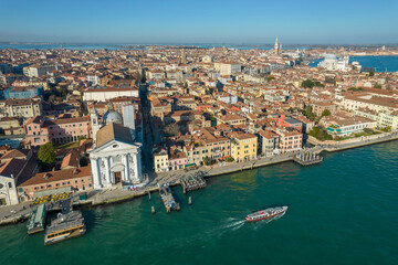 Fototapeta na wymiar Aerial view of Dorsoduro and Canale della Giudecca, Venice, Veneto, Italy, Europe.