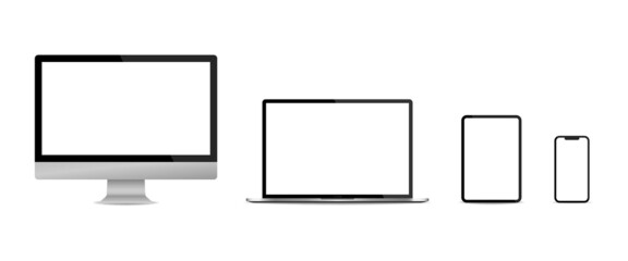 Devices Blank screen set of computer laptop tablet pc and smartphone isolated. Vector illustration EPS 10