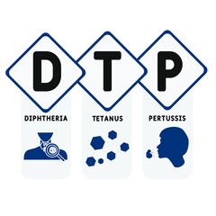 DTP - Diphtheria Tetanus Pertussis acronym. medical concept background.  vector illustration concept with keywords and icons. lettering illustration with icons for web banner, flyer, landing pag