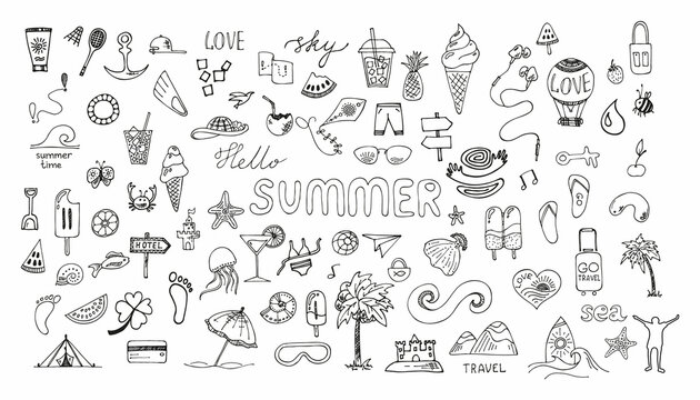 Summer icon in doodle style. Vector hand drawn Sketch illustration