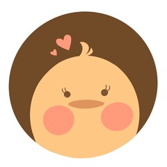Fototapeta premium Cute chick illustration in circle for you cards, avatars and other designs. Icon of chick isolated on white background. 