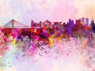 Warsaw skyline in watercolor background