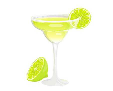Margarita cocktail with lime in a glass.A summer refreshing drink.Vector illustration.
