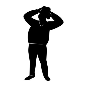 recommend clip art: Scared man holding head in hands semi flat color vector character silhouette. Posing figure. Full body person on white. Simple cartoon style illustration for web graphic design and animation