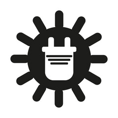 Sun and plug. Sun power. Solar energy concept icon. Ecology concept. Sustainable energy concept. Isolated web icon. Logo design. Flat vector illustration.