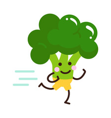 Running cartoon broccoli. Vegetable Icon. Healthy food. Vector illustration