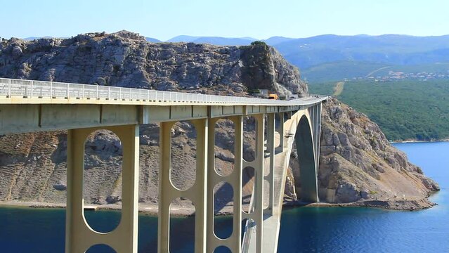 Traffic over one of biggest concrete bridge in Europe, Krk bridge.