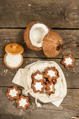 Gluten-free and lactose-free coconut cookies. Homemade healthy pastries, vegan lifestyle