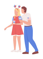 Man with girlfriend at Independence day semi flat color vector characters. Standing figures. Full body people on white. Holiday simple cartoon style illustration for web graphic design and animation