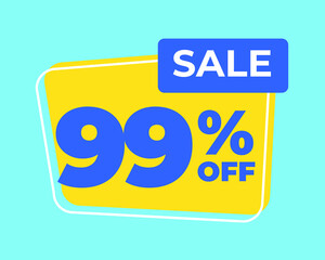 99% off tag ninety nine percent discount sale blue letter yellow background
