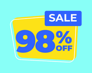 98% off tag ninety eight percent discount sale blue letter yellow background