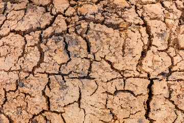 The texture of dry cracked clay soil. Red dried clay. Drought and environmental problems