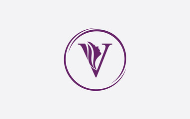 Purple beauty spa and hair logo and symbol design with the letter and alphabet V