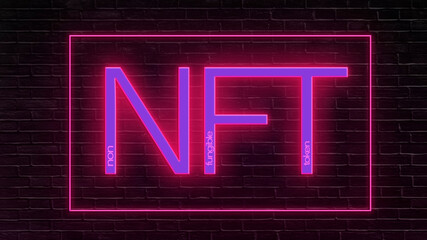 NFT non fungible tokens concept - NFT neon banner 