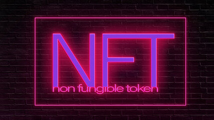 NFT non fungible tokens concept - NFT neon banner 